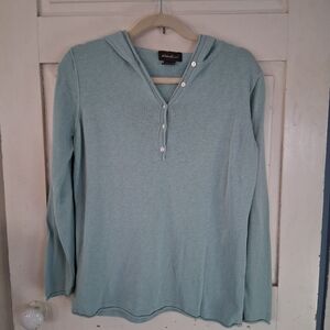 Eddie Bauer Seafoam Long Sleeve Lightweight Linen/Cotton Hooded Sweater